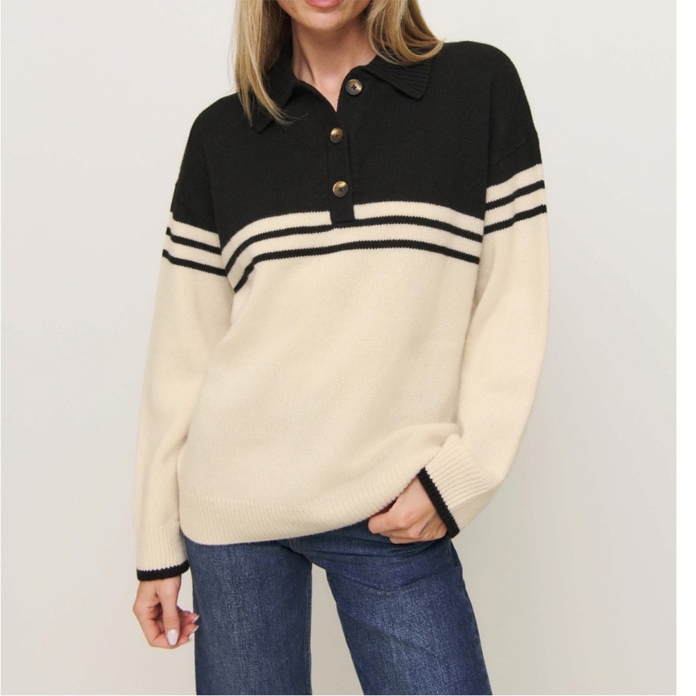 Reformation Black and Cream Women's Sweater